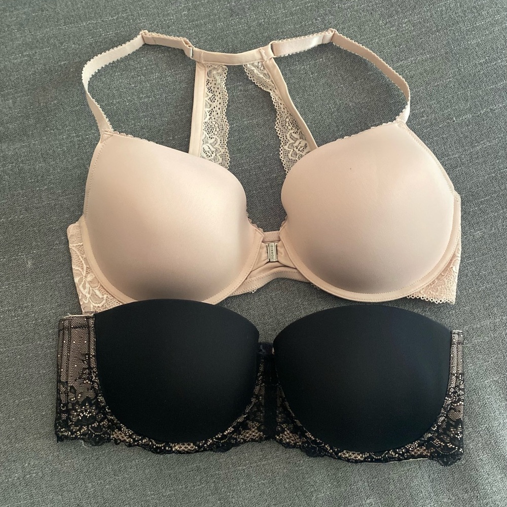 Set of 2: lightly linned strapless and razor back bras